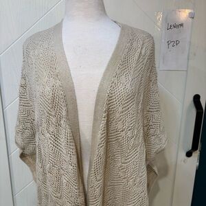 Warehouse‎ One Boho Cream Open Knit Fringe Cardigan Kimono Shawl Wrap Coverup